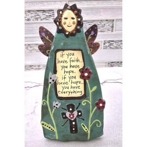 Faith & Hope‎ Natural Life FreeStanding Copper Wings Pottery Angel 2d Flowers